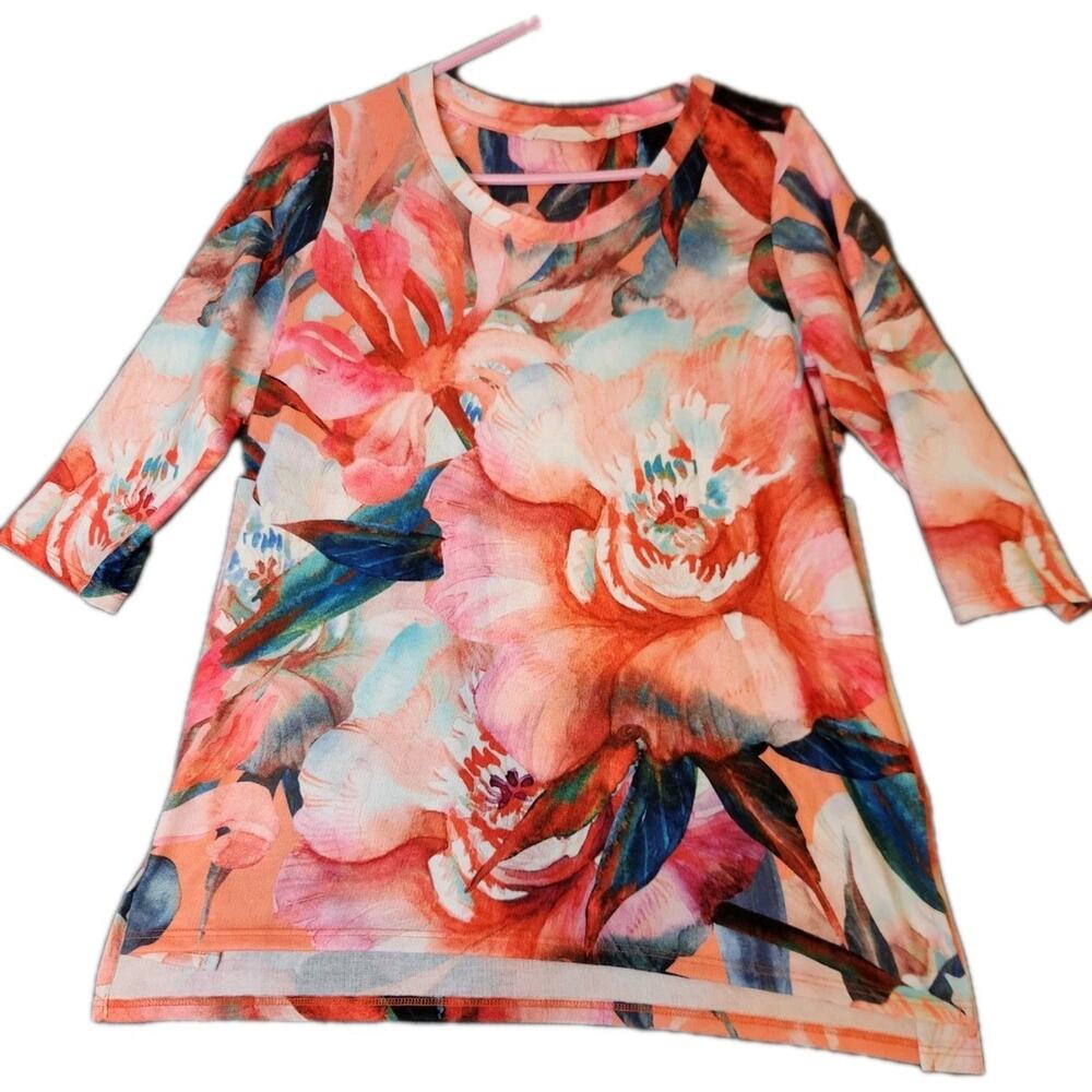 Soft Surroundings Sahara Floral Tunic Top‎ Colorful Shirt Long Line Sz PS Light